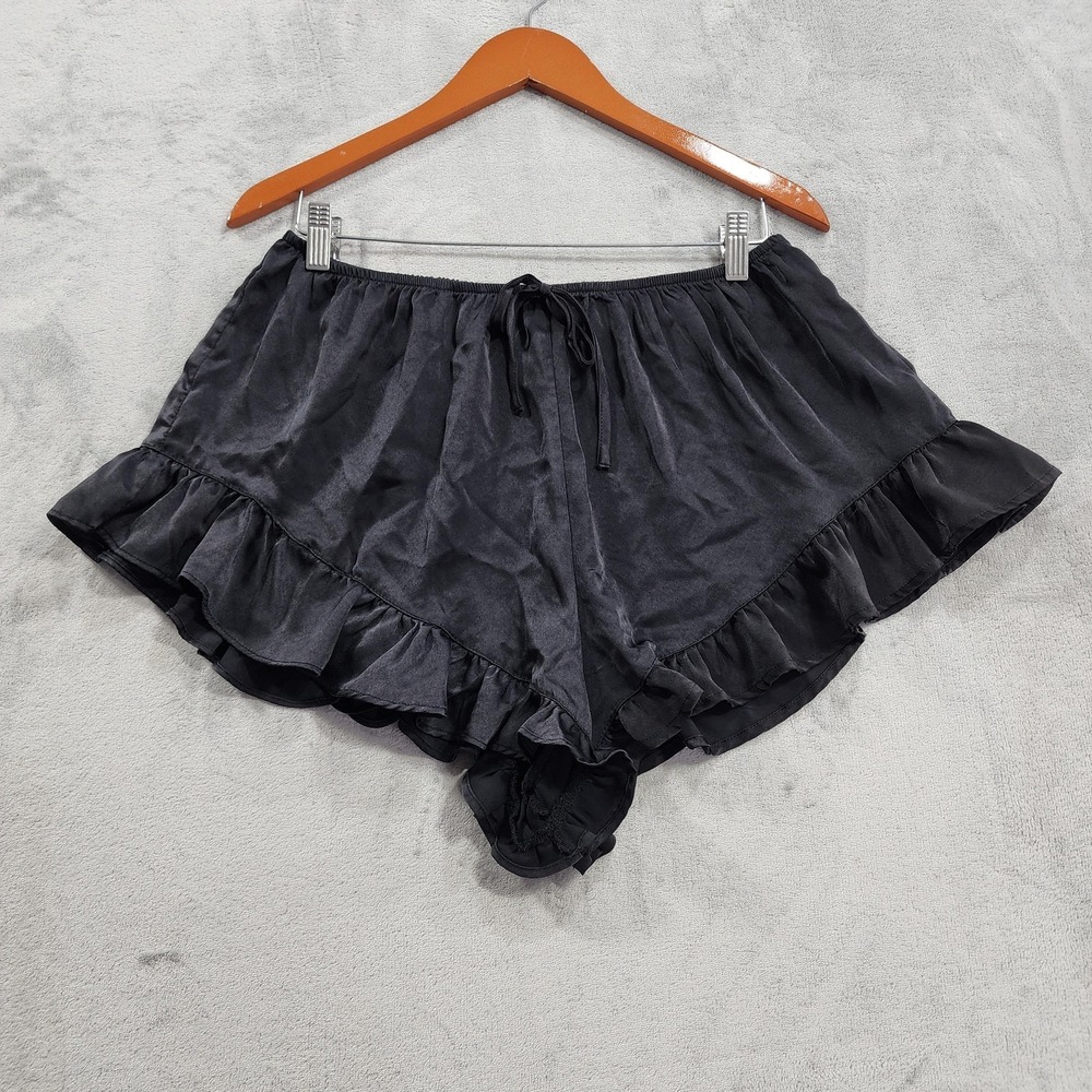 No Boundaries Shorts Juniors L Black Satin Ruffle Hem Sleep Pajama Lounge Soft